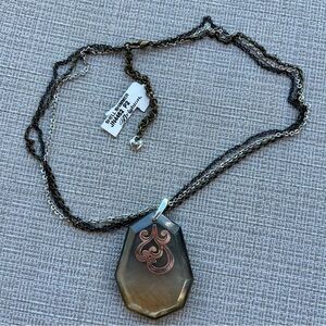 BRIGHTON Shell Pendant Necklace Brown Gold Silvertone Triple Chain Shell Shimmer